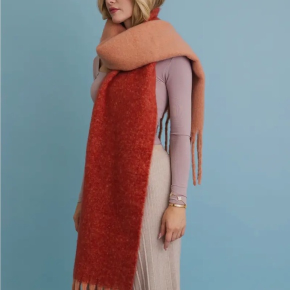 Cozy Solid Two Toned Tassel Scarf - Picture 4 of 7